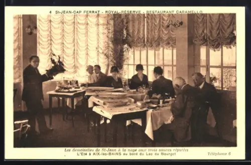 AK Saint-Jean-Cap-Ferrat, Restaurant Caramello avec convives dégustant des spécialités locales