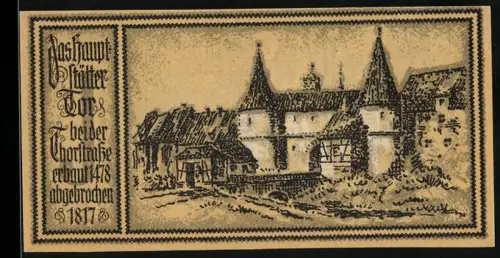 Notgeld Stuttgart 1922, 50 Pfennig, Pferd und Stadttor mit Inschrift