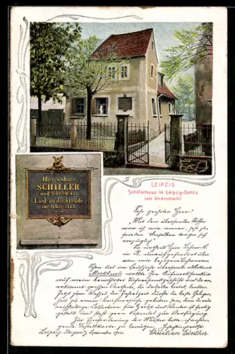 AK Leipzig-Gohlis, Schillerhaus mit Gedenktafel