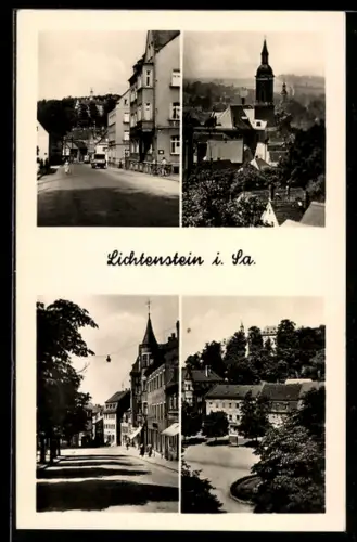 AK Lichtenstein i. Sa., Strassenansicht mit Wohngebäuden, Blick auf die Kirche