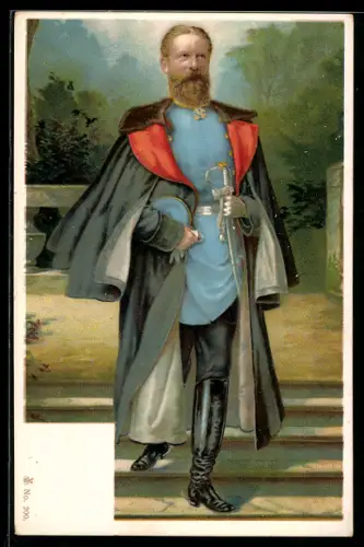 Lithographie Friedrich Wilhelm III. von Preussen schreitet eine Treppe hinab