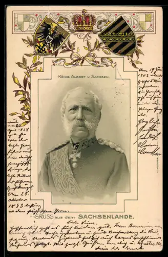 AK König Albert von Sachsen im Portrait, Wappen