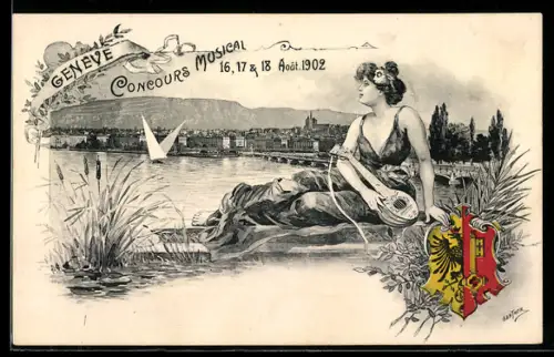 Künstler-AK Geneve, Concours Musical 1902, Sängerfest 1902, am Seeufer