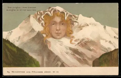 Künstler-AK Killinger Nr.111, Eine Jungfrau ohne Gleichen, Berg mit Gesicht, Berggesichter