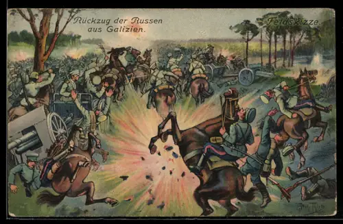 Künstler-AK Arthur Thiele: Galizien, Feldskizze Rückzug der Russen
