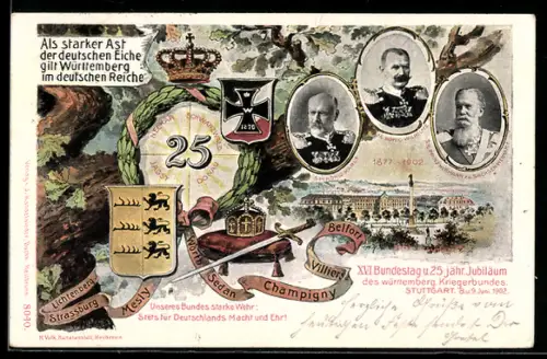 AK Stuttgart, XVI Bundestag 1902, Porträt von König Karl I.