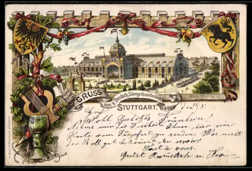 Lithographie Stuttgart, V. Deutsch. Sängerbundesfest 1896, Festhalle