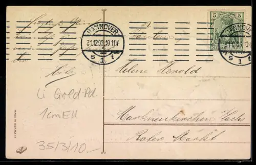 Lithographie Prosit Neujahr, Kind platzt durch Banknote