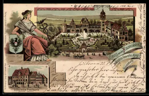 Lithographie Heilbronn, Industrie-Gewerbe- und Kunst-Ausstellung 1897, Blick auf das Ausstellungs-Gelände