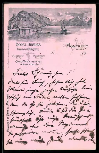 AK Montreux, Hôtel Breuer, prop. Georges Breuer, Panorama