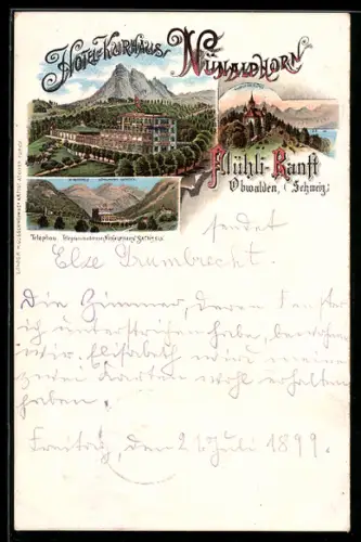 Lithographie Flühli-Ranft /Obwalden, Panorama mit Hotel Nünalphorn und Widderfeld