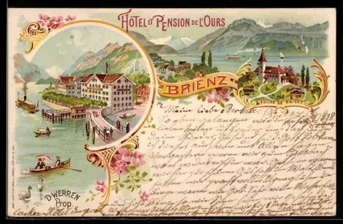 Lithographie Brienz, Hôtel et Pension de l`Ours