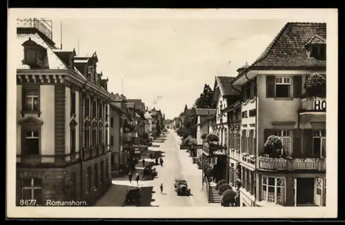 AK Romanshorn, Strassenpartie mit Hotel Falken und Hotel Bodan