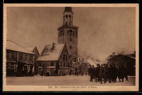 AK Mitau, Trinitatis-Kirche am Markt im Winter
