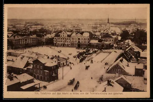 AK Mitau, Totalblick auf den Markt in Mitau von der Trinitatiskirche aus gesehen im Winter