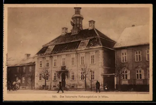 AK Mitau, Rathaus im Winter mit Soldaten