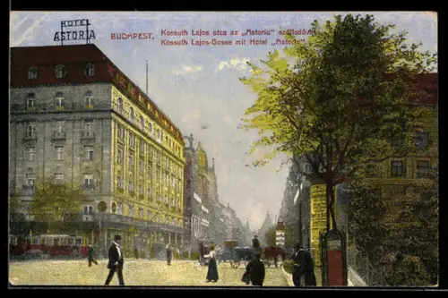 AK Budapest, Kossuth-Lajos-Gasse mit Hotel Astoria
