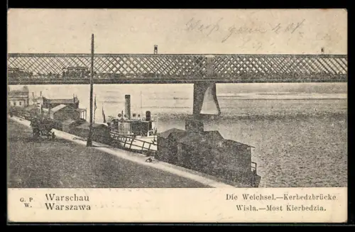 AK Warschau-Warszawa, Weichsel-Kerbedzbrücke, Wisla-Most Kierbedzia, Boot