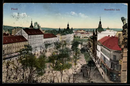 AK Pilsen, Kopeckypromenade aus der Vogelschau