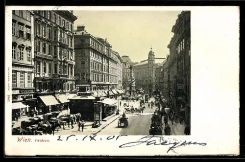 AK Wien, Graben mit Geschäften und Litfasssäule