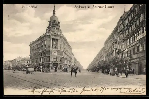 AK Budapest, Andrassy-Strasse mit Pferdewagen