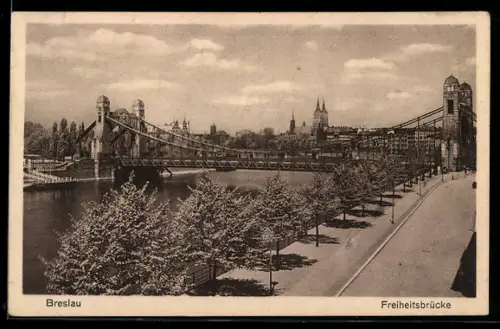 AK Breslau, Ortsansicht mit Blick auf die Freiheitsbrücke