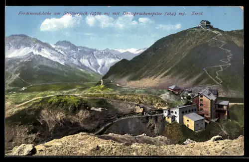 AK Ferdinandshöhe am Stilfserjoch, Panorama mit Dreispachenspitze