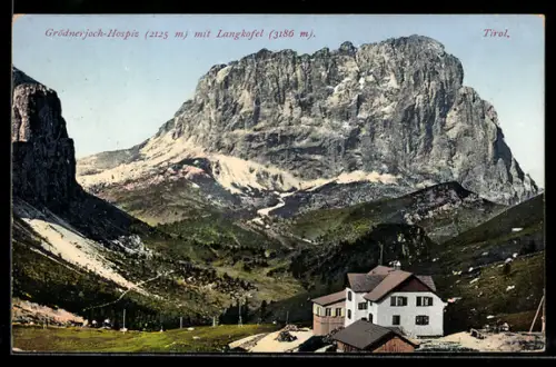AK Grödnerjoch-Hospiz mit Langkofel