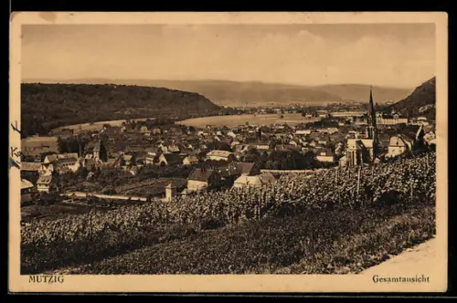 AK Mutzig, Ortspanorama mit Kirche