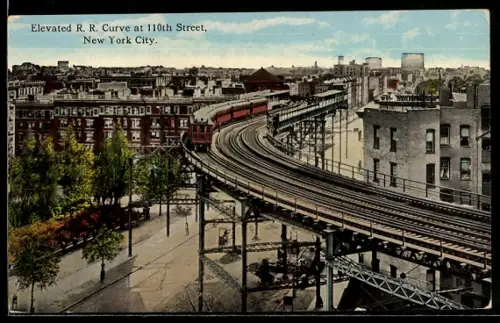 AK New York, NY, Elevated R. R. Curve at 110th Street
