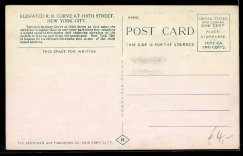 AK New York, NY, Elevated R. R. Curve at 110th Street