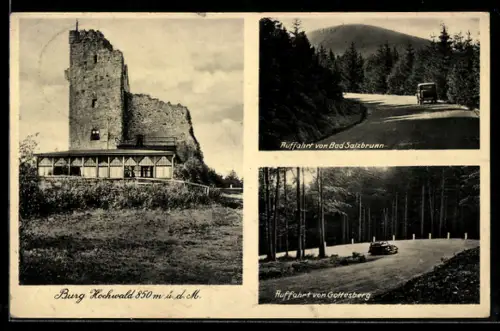 AK Gottesberg, Burg Hochwald, verschiedene Auffahrten