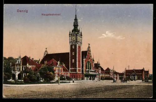 AK Danzig / Gdansk, Strassenpartie am Hauptbahnhof