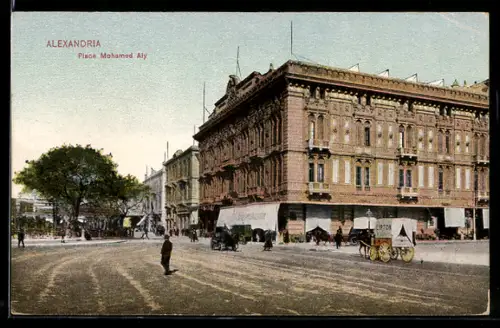 AK Alexandria, Leute und Lipton-Fuhrwerk auf dem Place Mohamed Aly