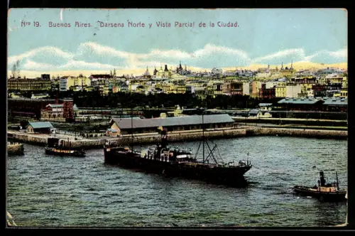 AK Buenos Aires, y la Darsena, Norte del Purto Madero, Schiffe im Hafen, Blick zur Stadt