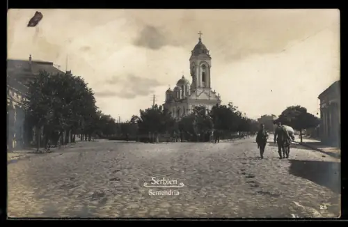 AK Semendria, Strassenpartie mit Kirche