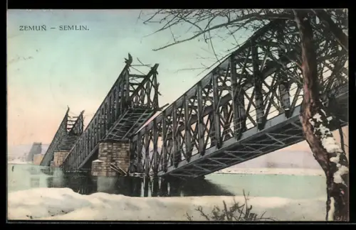 AK Zemun / Semlin, zerstörte Brücke