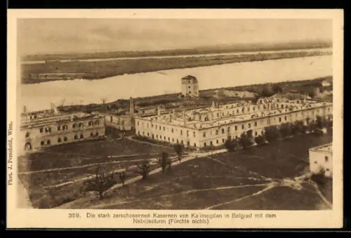 AK Belgrad, Zerschossene Kasernen von Kalimegdan mit dem Nebojseturm