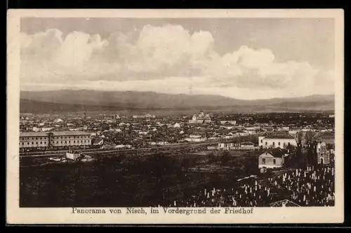 AK Nisch, Panorama, im Vordergrund der Friedhof