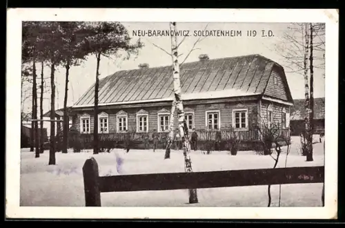 AK Neu-Baranowicz, Soldatenheim 119 im Winter