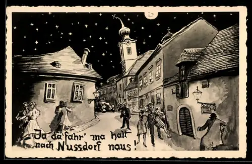 Wirtshaus-AK Wien, Maria Theresien Platz, aus der Sicht eines Betrunkenen