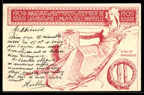 AK Bern, Inauguration du Monument com Memoratif de la Fondation l`union Postale Universelle 1909