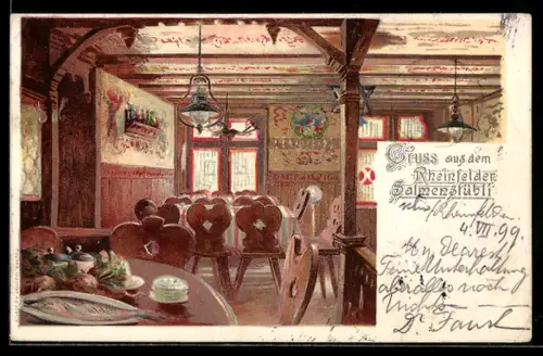 Lithographie Rheinfelden, Gasthaus Salmenstübli, Innenansicht