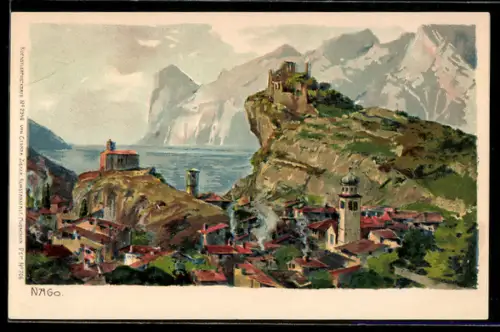 Künstler-AK Zeno Diemer: Nago-Torbole, Panoramablick vom Ort
