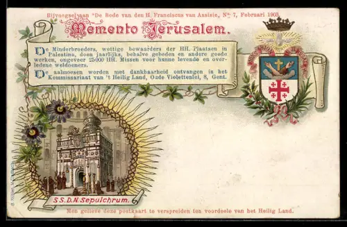 Lithographie Jerusalem, SS. D. N. Sepulchrum, Wappen