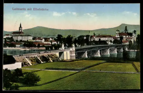 AK Leitmeritz / Litomerice, Die neue Elbebrücke
