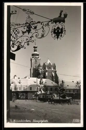 AK Neunkirchen, Hauptplatz und Kirche im Schnee