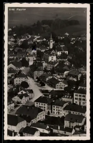 AK Fleurier, Teilansicht mit Kirche aus der Vogelschau