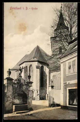 AK Friedland / Frydlant, Eingang der Kirche