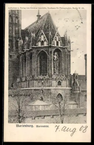 AK Marienburg / Malbork, Marienbild in Kirchenfassade